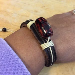 Genuine Leather  & Stone Bracelet